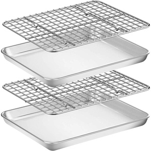 image:imageBaking Sheet with Rack Set 2 Pans  2 Racks Wildone Stainless Steel Cookie Sheet Baking Pan Tray with Cooling Rack Size 9 x 7 x 1 Inch Non Toxic amp Heavy Duty amp Easy Clean10 x 8 x 1 inch