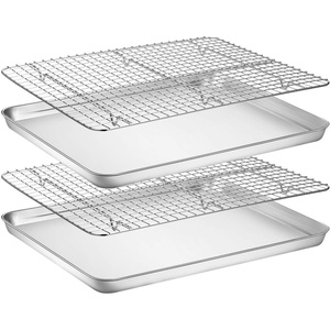 image:imageBaking Sheet with Rack Set 2 Pans  2 Racks Wildone Stainless Steel Cookie Sheet Baking Pan Tray with Cooling Rack Size 9 x 7 x 1 Inch Non Toxic amp Heavy Duty amp Easy Clean16 x 12 x 1 inch
