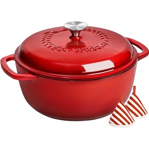 image:imageEnameled Cast Iron Dutch Oven Pot with Lid  Wildone 6QT Dutch Oven for Bread Baking Braising Stews Roasting Across All Cooktops Oven Safe up to 500 F Cream WhiteRed