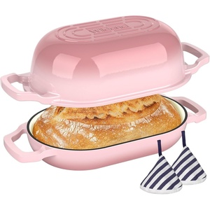 image:imageEnameled Cast Iron Dutch Oven Pot with Lid Wildone 55QT Bread Oven for Homemade Sourdough Bread Baking with Cotton Potholders Oven Safe up to 500F BluePink