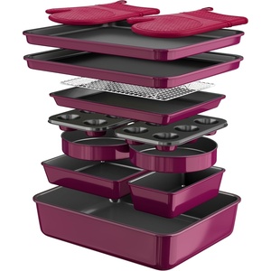 image:imageWildone 13Piece Baking Pans Set Nonstick  Stackable Bakeware Sets Including Cookie Sheets for Baking Rack Muffin Pan Cake pan Loaf Pan Roasting Pan Heavy Duty amp Easy Clean PlumPlum