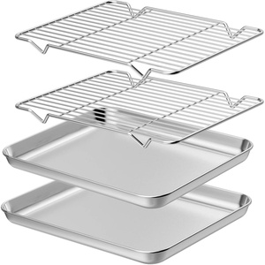 image:imageWildone Baking Sheet with Rack Set 2 Sheets  2 Racks Stainless Steel Cookie Pan baking Tray with Cooling Rack Size 10 x 8 x 1 Inch Non Toxic amp Heavy Duty amp Easy Clean12 x 10 x 1 inch