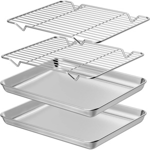image:imageWildone Baking Sheet with Rack Set 2 Sheets  2 Racks Stainless Steel Cookie Pan baking Tray with Cooling Rack Size 10 x 8 x 1 Inch Non Toxic amp Heavy Duty amp Easy Clean10 x 8 x 1 inch