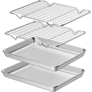 image:imageWildone Baking Sheet with Rack Set 2 Sheets  2 Racks Stainless Steel Cookie Pan baking Tray with Cooling Rack Size 10 x 8 x 1 Inch Non Toxic amp Heavy Duty amp Easy Clean9 x 7 x 1 inch