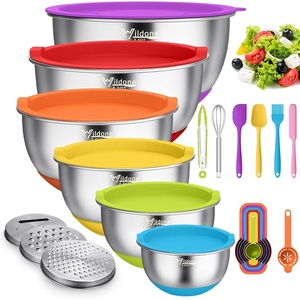image:imageWildone Mixing Bowls with Airtight Lids 22 PCS Stainless Steel Nesting Bowls with 3 Grater Attachments Scale Marks amp NonSlip Bottom Size 5 4 3 215 063QT Ideal for Mixing amp PreppingMulticolor