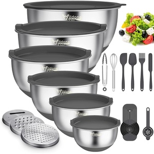 image:imageWildone Mixing Bowls with Airtight Lids 22 PCS Stainless Steel Nesting Bowls with 3 Grater Attachments Scale Marks amp NonSlip Bottom Size 5 4 3 215 063QT Ideal for Mixing amp PreppingGray