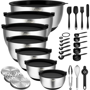 image:imageWildone Mixing Bowls with Airtight Lids 27 PCS Stainless Steel Nesting Bowls with 3 Grater Attachments Scale Mark amp NonSlip Bottom Size 5 4 3 2 15 1 063QT Ideal for Mixing amp PreppingBlack