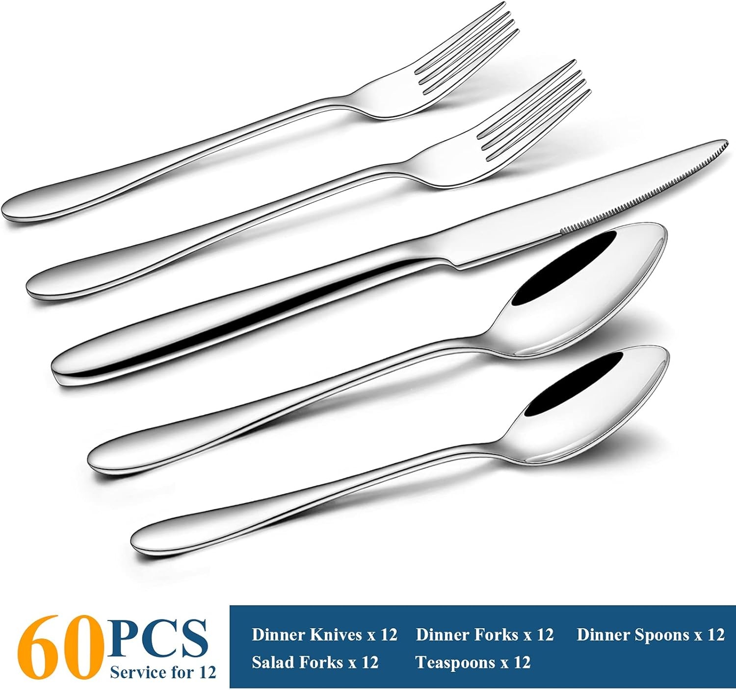 image:image20Piece Silverware Set Wildone Stainless Steel Flatware Set Service for 4 Tableware Cutlery Set for Home Kitchen Hotel Restaurant Mirror Polished Dishwasher Safe60 Piece