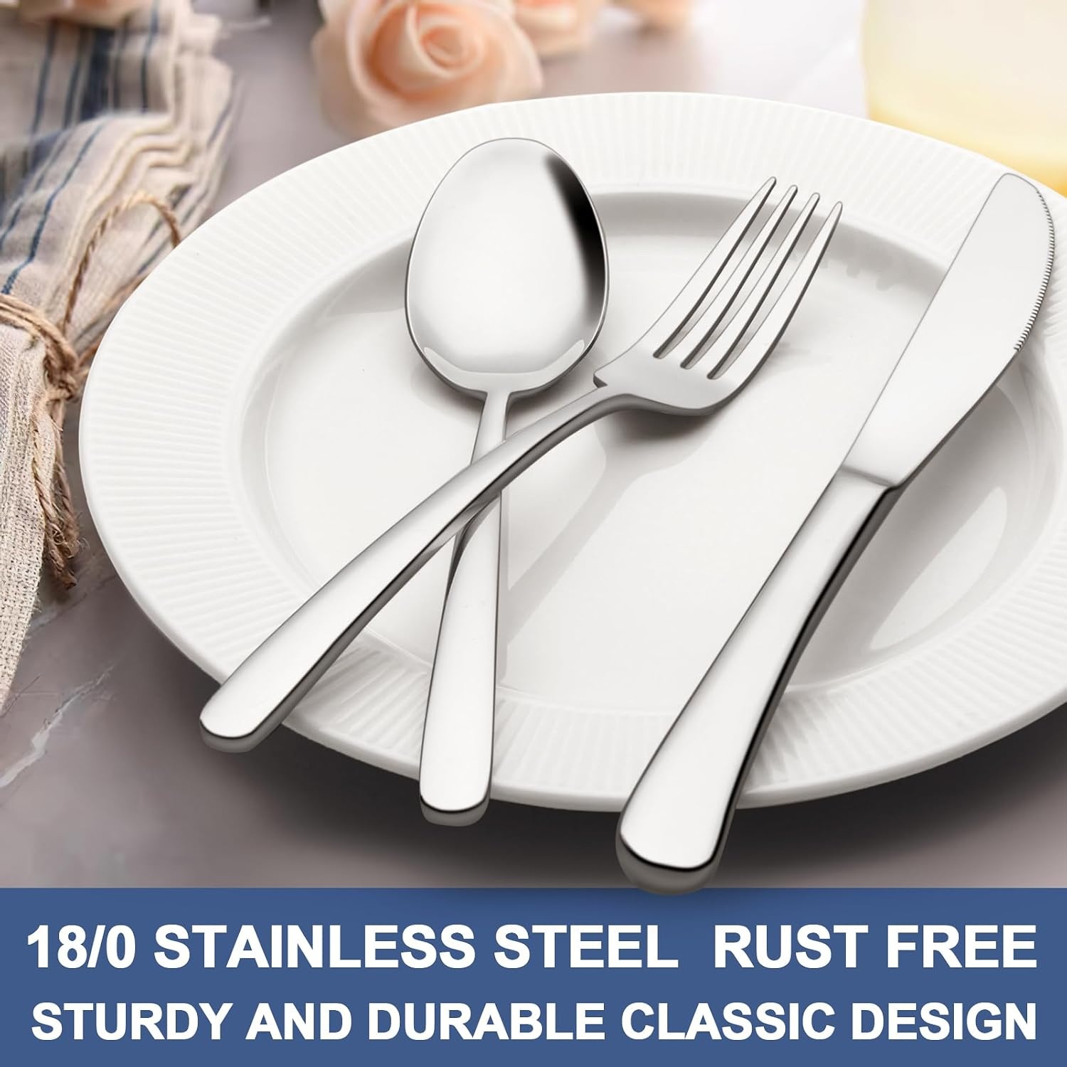 image:image60Piece Silverware Set for 12 Wildone Premium Stainless Steel Flatware Set Heavy Duty Cutlery Utensil Set for Home Restaurant Include Fork Knife Spoon Set Dishwasher Safe40
