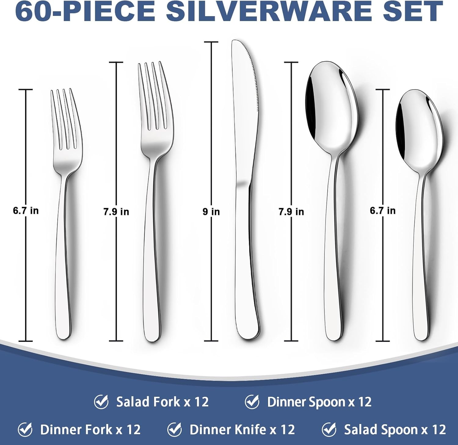 image:image60Piece Silverware Set for 12 Wildone Premium Stainless Steel Flatware Set Heavy Duty Cutlery Utensil Set for Home Restaurant Include Fork Knife Spoon Set Dishwasher Safe60
