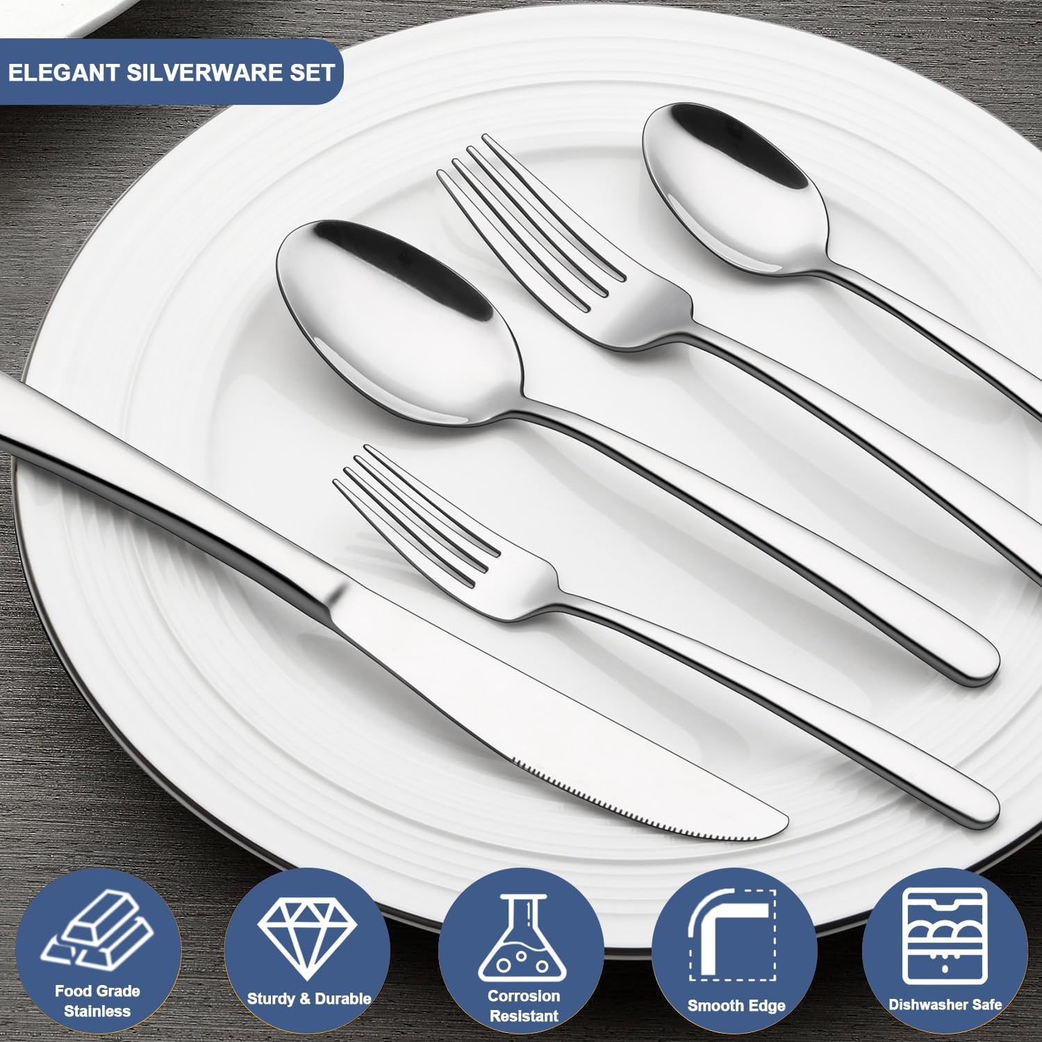 image:image60Piece Silverware Set for 12 Wildone Premium Stainless Steel Flatware Set Heavy Duty Cutlery Utensil Set for Home Restaurant Include Fork Knife Spoon Set Dishwasher Safe60