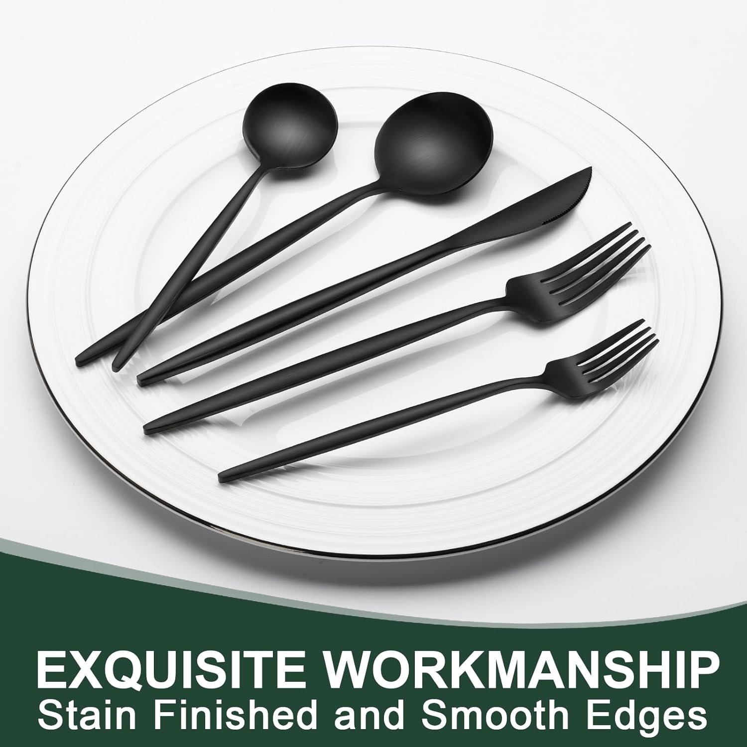 image:imageMatte Black Silverware Set 30 Piece Wildone Stainless Steel Flatware Set Service for 6 Cutlery Utensil Sets for Home Restaurant Include Knife Fork Spoon Set Dishwasher SafeBlack