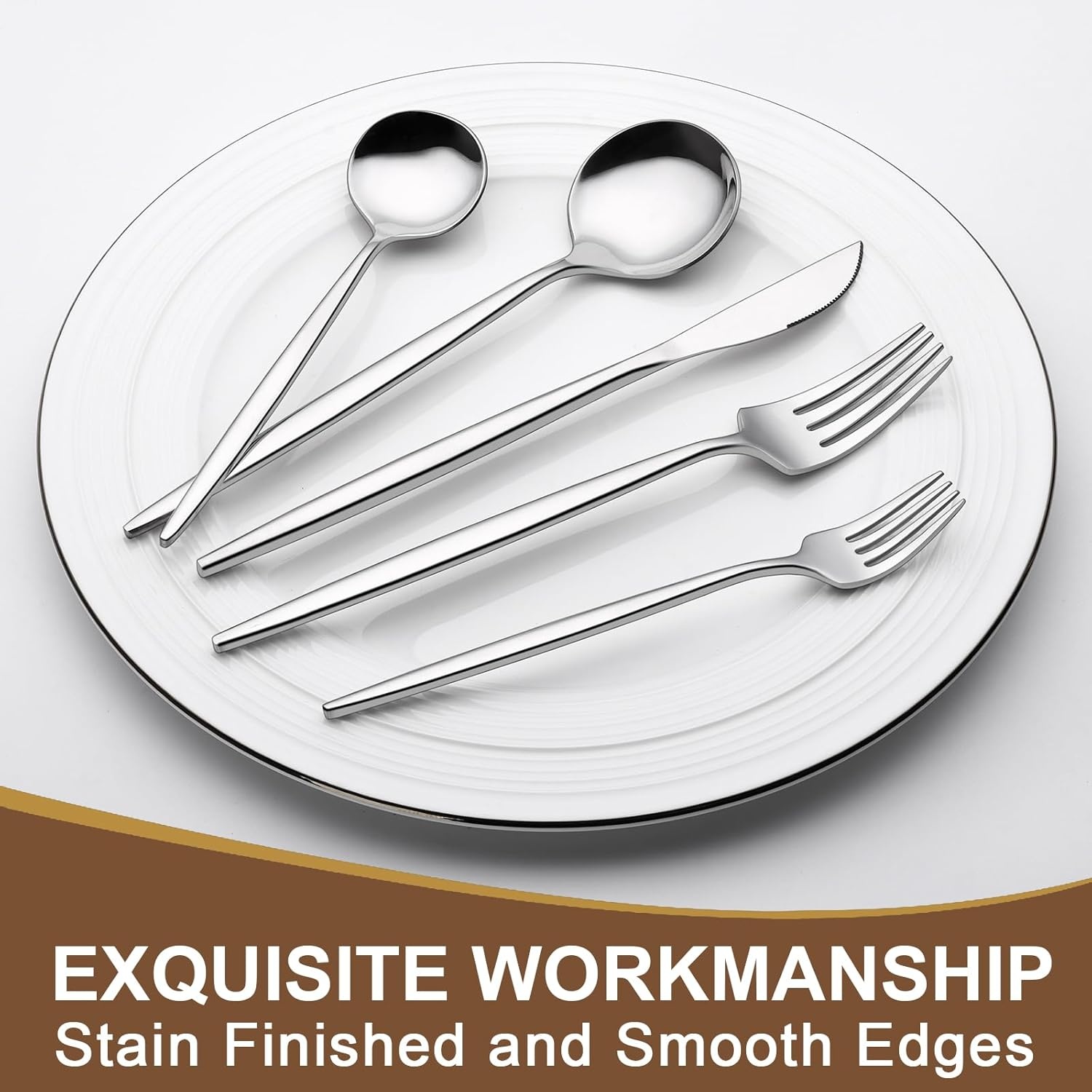 image:imageMatte Black Silverware Set 30 Piece Wildone Stainless Steel Flatware Set Service for 6 Cutlery Utensil Sets for Home Restaurant Include Knife Fork Spoon Set Dishwasher SafeSilver