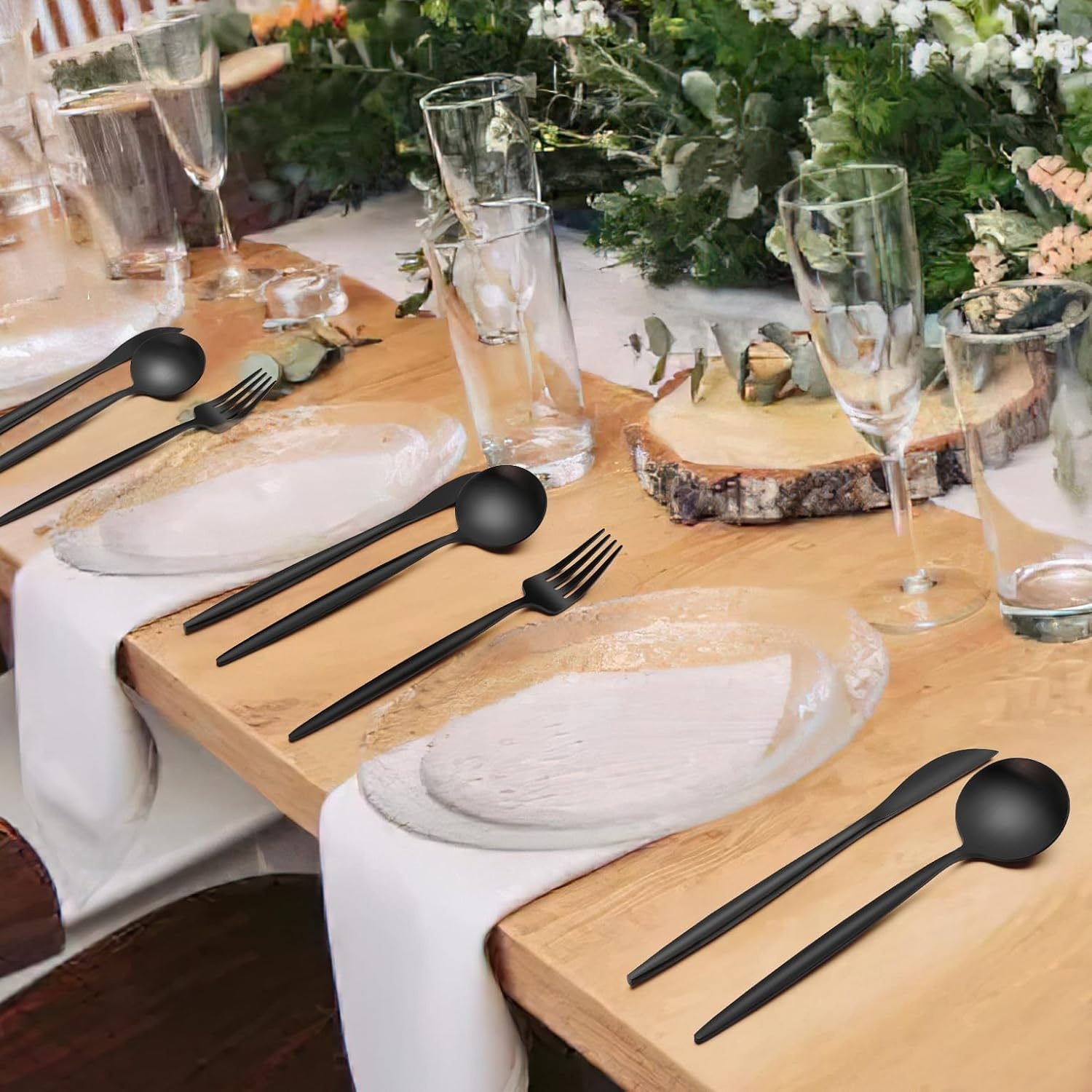 image:imageMatte Black Silverware Set 30 Piece Wildone Stainless Steel Flatware Set Service for 6 Cutlery Utensil Sets for Home Restaurant Include Knife Fork Spoon Set Dishwasher SafeBlack