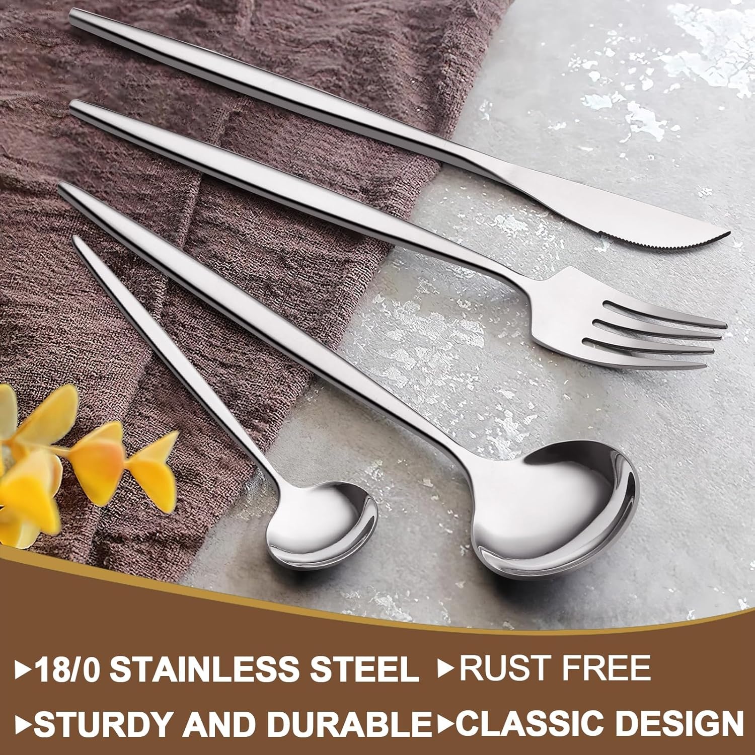 image:imageMatte Black Silverware Set 30 Piece Wildone Stainless Steel Flatware Set Service for 6 Cutlery Utensil Sets for Home Restaurant Include Knife Fork Spoon Set Dishwasher SafeSilver