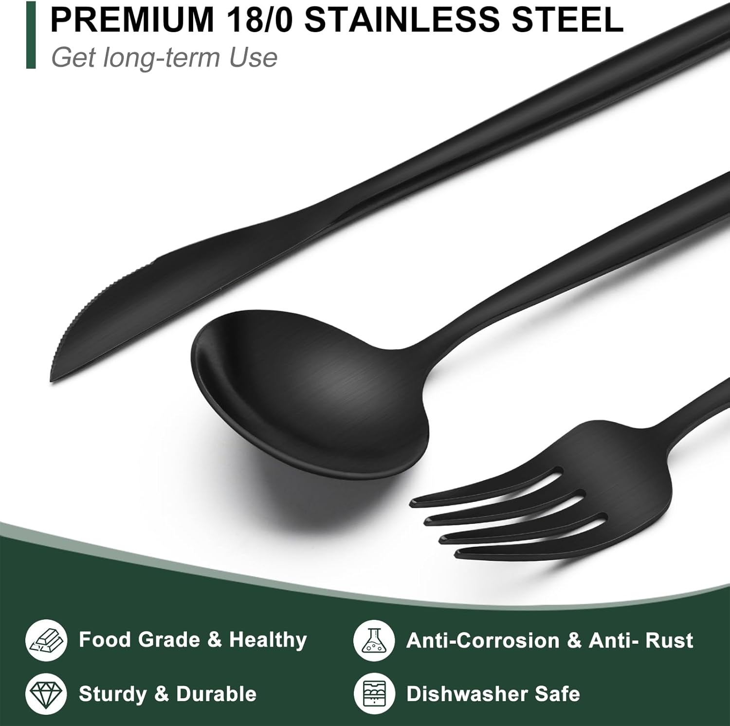 image:imageMatte Black Silverware Set 30 Piece Wildone Stainless Steel Flatware Set Service for 6 Cutlery Utensil Sets for Home Restaurant Include Knife Fork Spoon Set Dishwasher SafeBlack