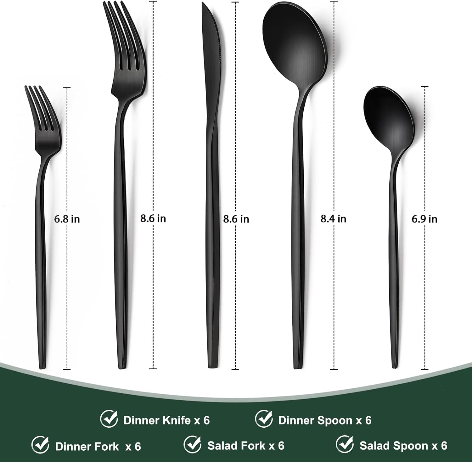 image:imageMatte Black Silverware Set 30 Piece Wildone Stainless Steel Flatware Set Service for 6 Cutlery Utensil Sets for Home Restaurant Include Knife Fork Spoon Set Dishwasher SafeBlack