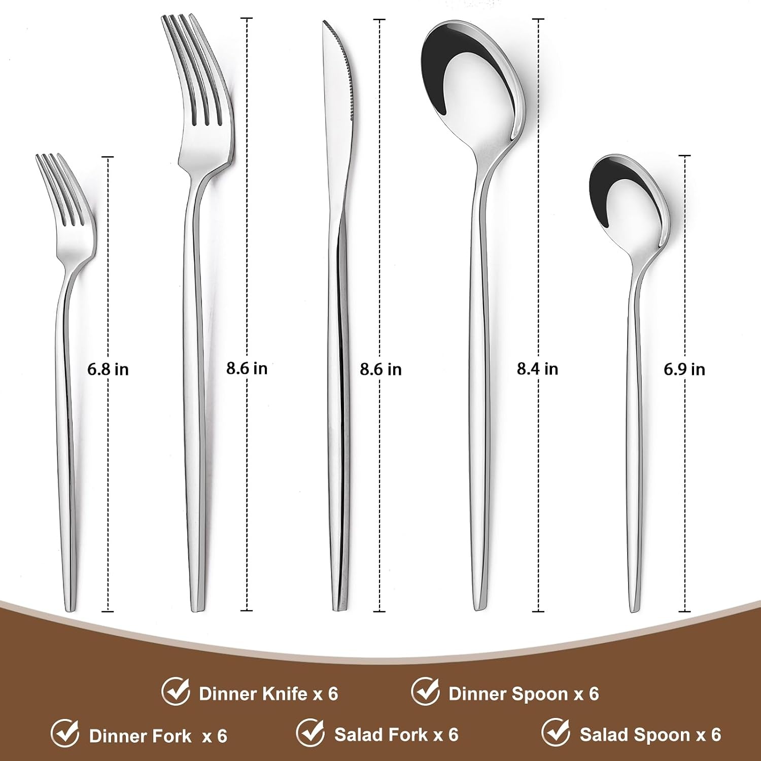 image:imageMatte Black Silverware Set 30 Piece Wildone Stainless Steel Flatware Set Service for 6 Cutlery Utensil Sets for Home Restaurant Include Knife Fork Spoon Set Dishwasher SafeSilver