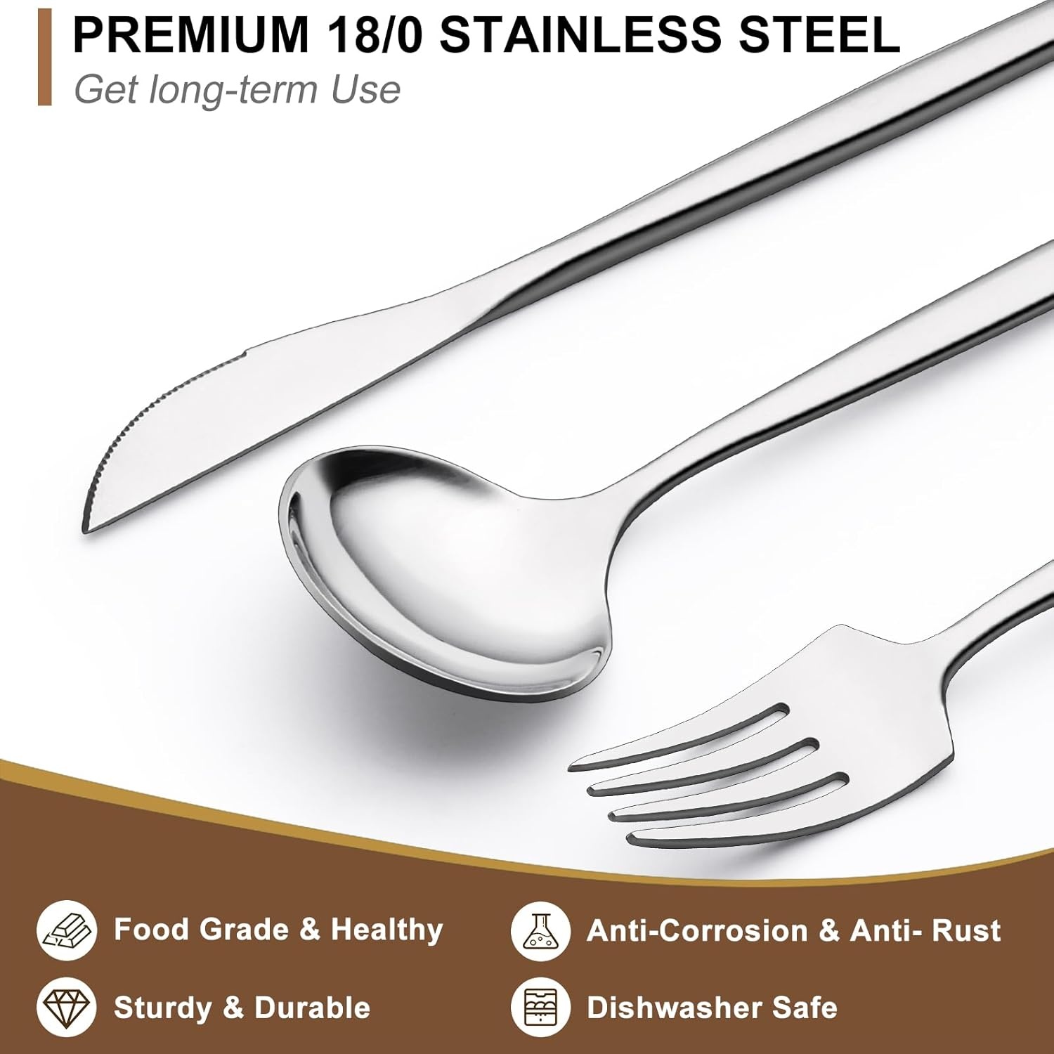 image:imageMatte Black Silverware Set 30 Piece Wildone Stainless Steel Flatware Set Service for 6 Cutlery Utensil Sets for Home Restaurant Include Knife Fork Spoon Set Dishwasher SafeSilver