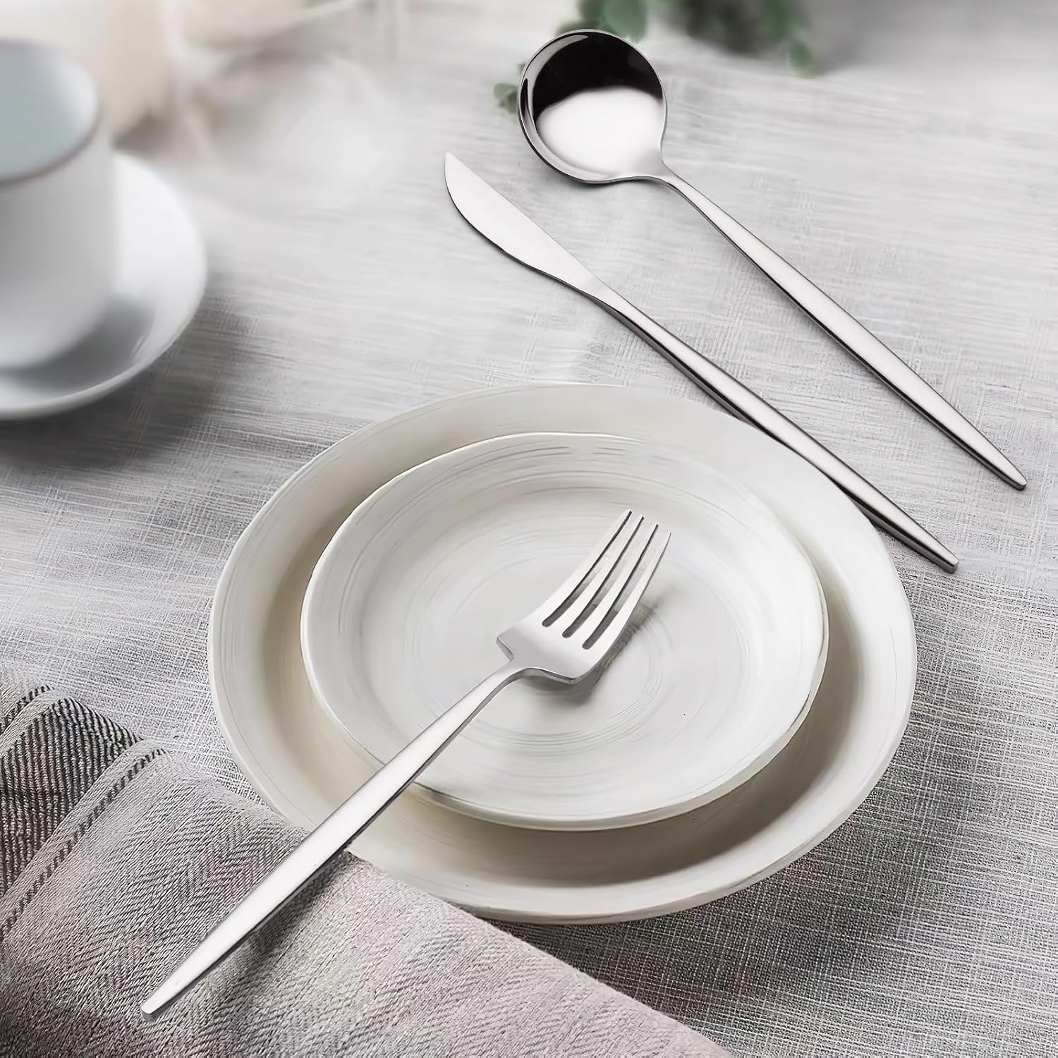 image:imageMatte Black Silverware Set 30 Piece Wildone Stainless Steel Flatware Set Service for 6 Cutlery Utensil Sets for Home Restaurant Include Knife Fork Spoon Set Dishwasher SafeSilver