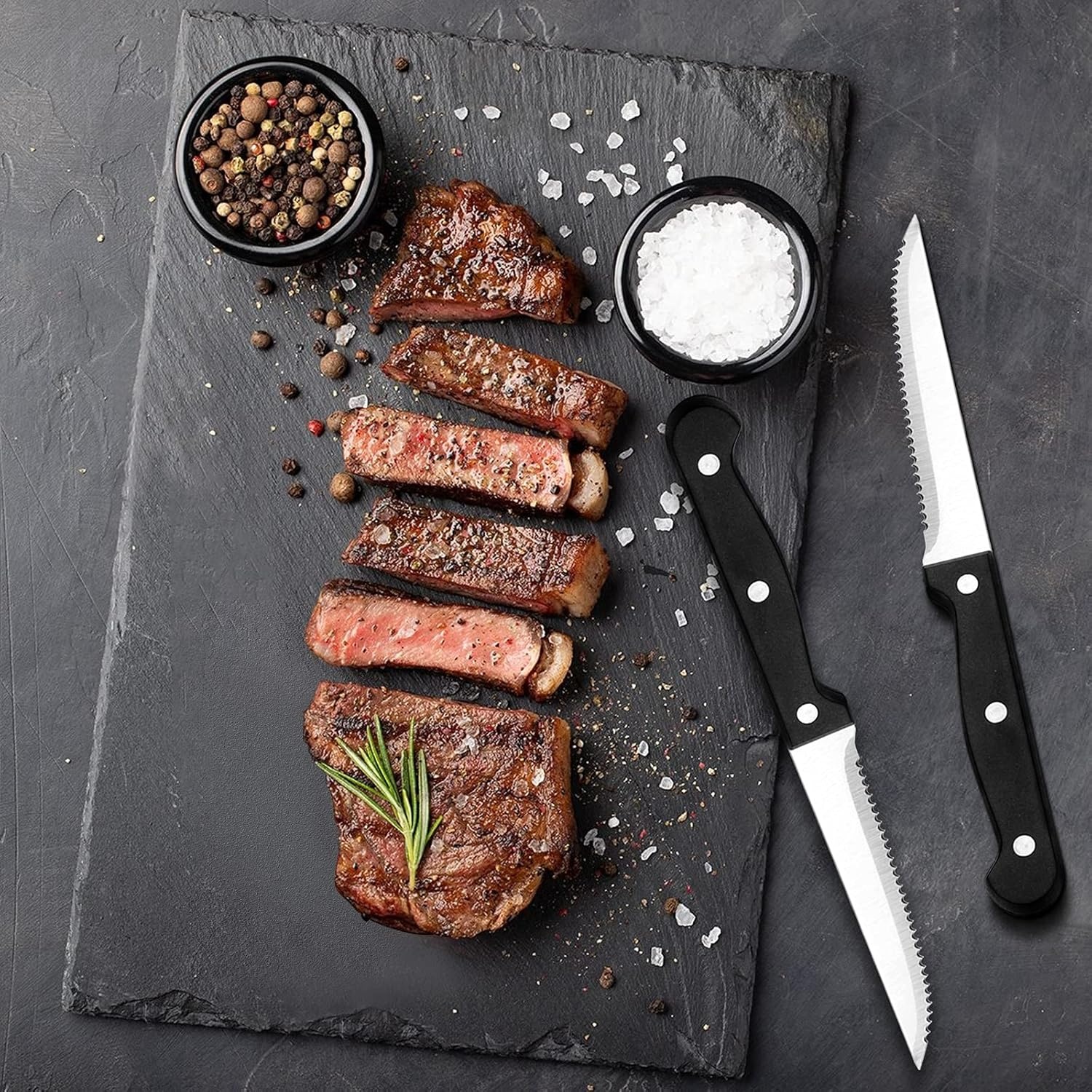 image:imageWildone 24Piece Flatware Set with Steak Knives Stainless Steel Silverware Cutlery Set Service for 4 Tableware Eating Utensils Include KnivesForksSpoons Mirror Polished Dishwasher SafeBlack