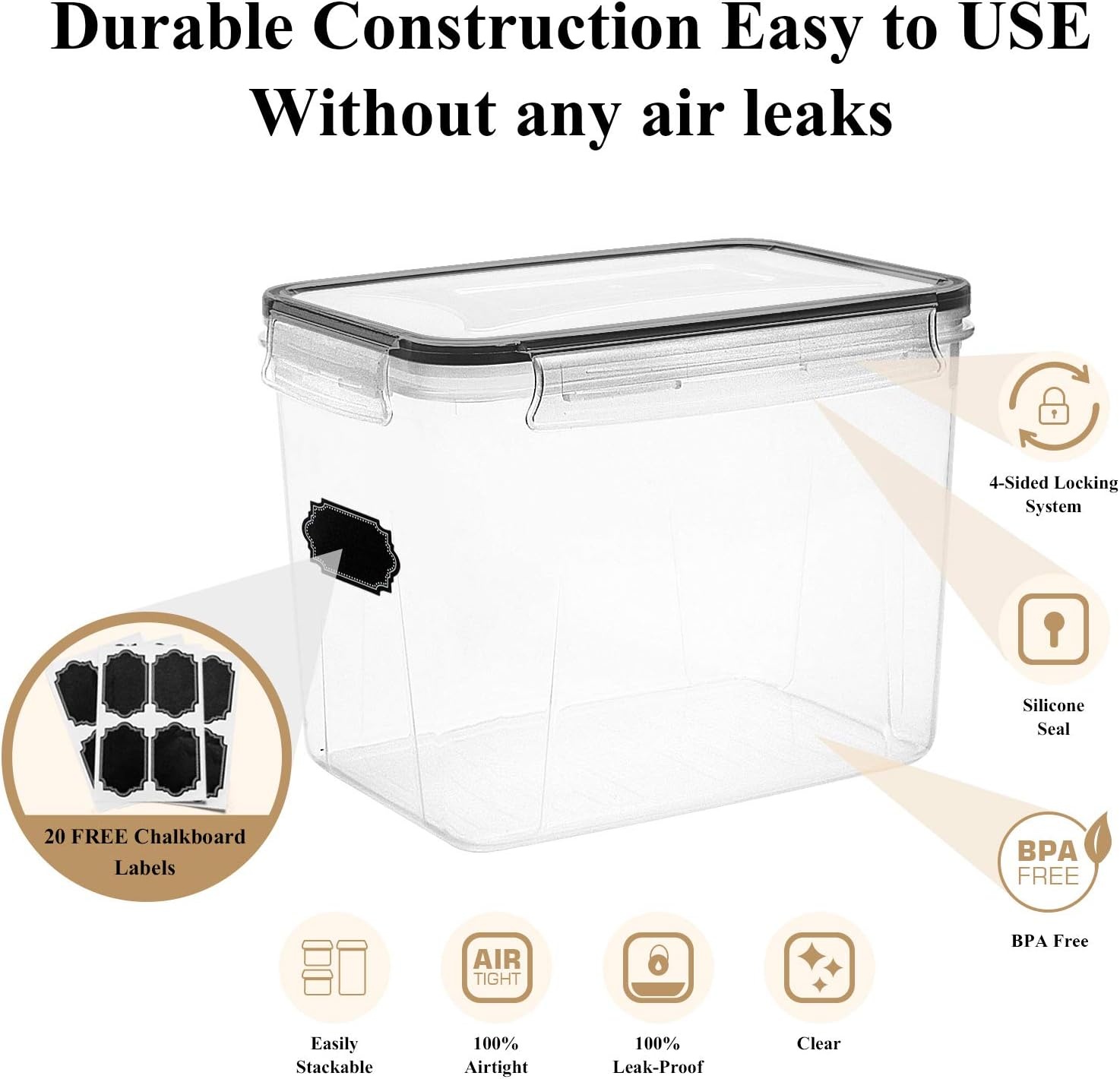 image:imageWildone Airtight Food Storage Containers Cereal amp Dry Food Storage Container Set of 6Black Lid Leakproof amp BPA Free With 1 Measuring Cup amp 20 Chalkboard Labels amp 1 Chalk MarkerBlack