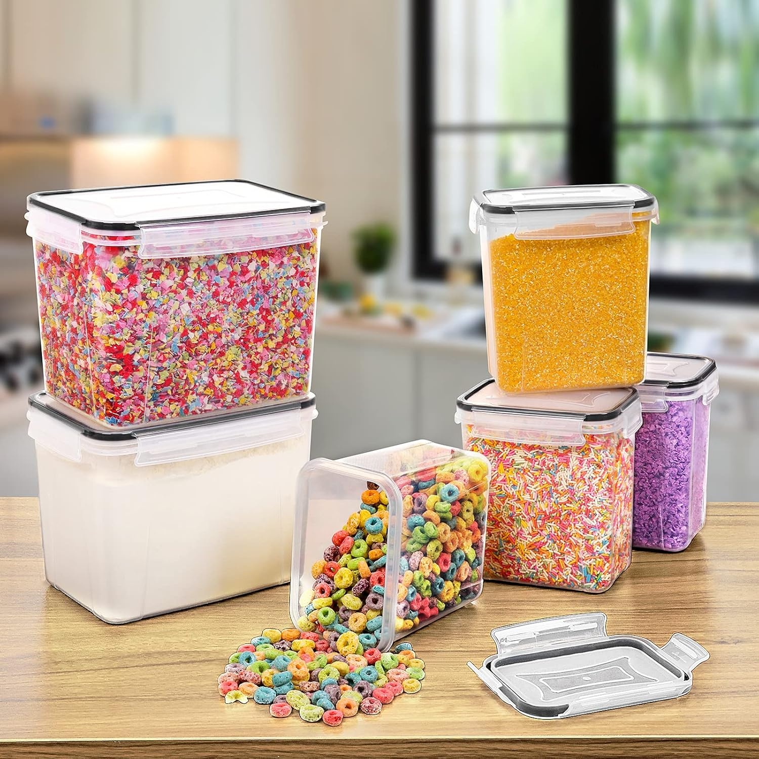 image:imageWildone Airtight Food Storage Containers Cereal amp Dry Food Storage Container Set of 6Black Lid Leakproof amp BPA Free With 1 Measuring Cup amp 20 Chalkboard Labels amp 1 Chalk MarkerBlack