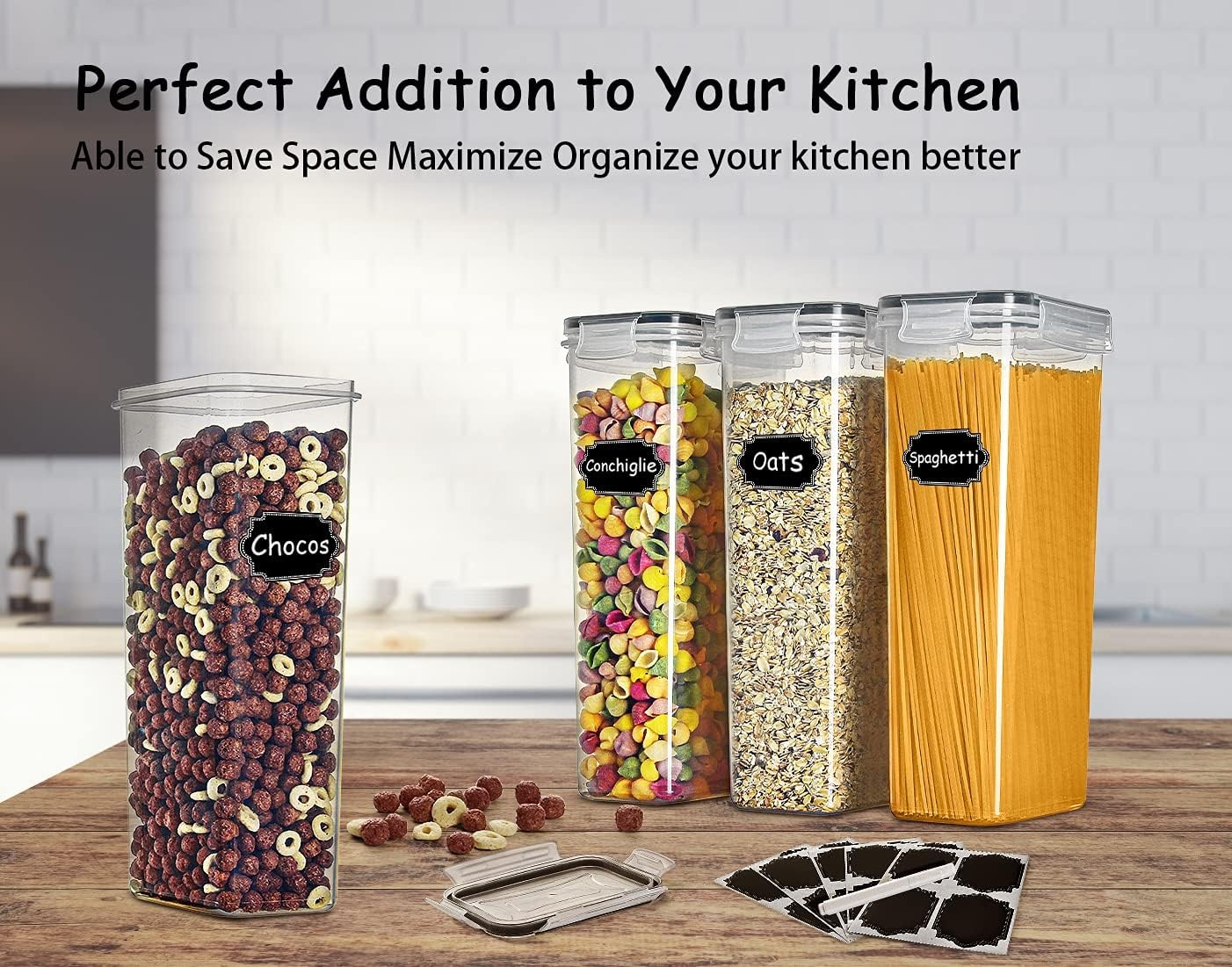 image:imageWildone Airtight Food Storage Containers Set of 9 BPA Free Cereal amp Dry Food Storage Containers 28L 1183 cups for Sugar Flour Snack Baking Supplies with 20 Chalkboard Labels amp 1 MarkerBlack