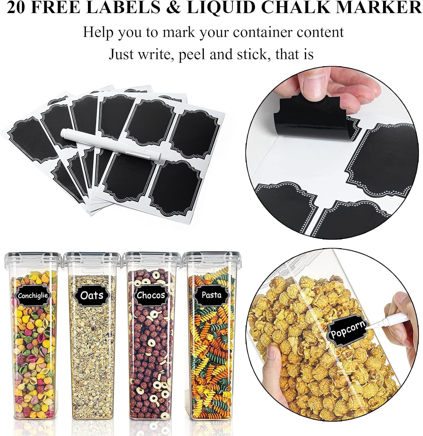 image:imageWildone Airtight Food Storage Containers Set of 9 BPA Free Cereal amp Dry Food Storage Containers 28L 1183 cups for Sugar Flour Snack Baking Supplies with 20 Chalkboard Labels amp 1 MarkerBlack