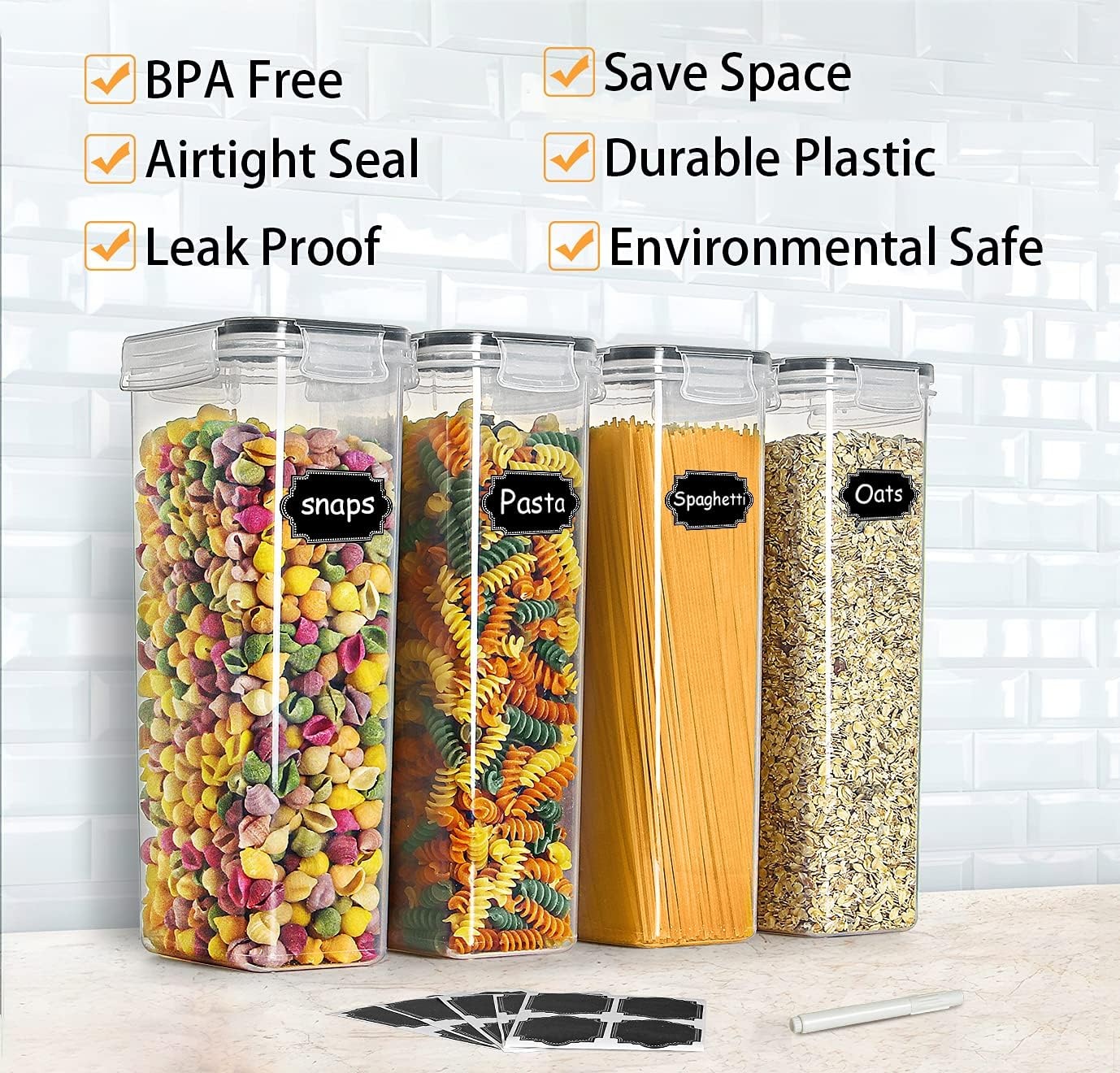 image:imageWildone Airtight Food Storage Containers Set of 9 BPA Free Cereal amp Dry Food Storage Containers 28L 1183 cups for Sugar Flour Snack Baking Supplies with 20 Chalkboard Labels amp 1 MarkerBlack