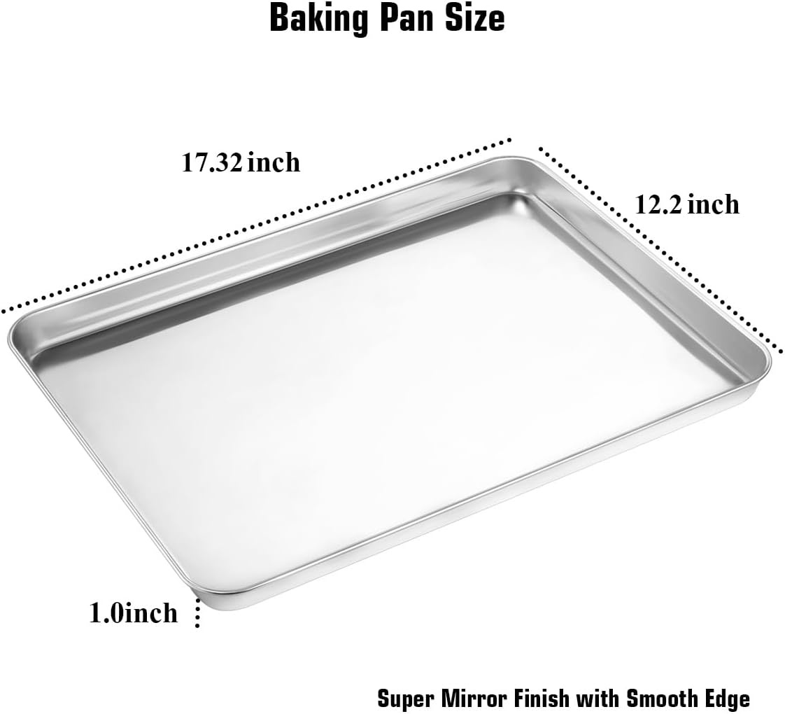 image:imageWildone Baking Sheet Set of 2 Stainless Steel Cookie Sheet Baking Pan Size 16 x 12 x 1 inch Non Toxic amp Heavy Duty amp Mirror Finish amp Rust Free amp Easy Clean18 Inch