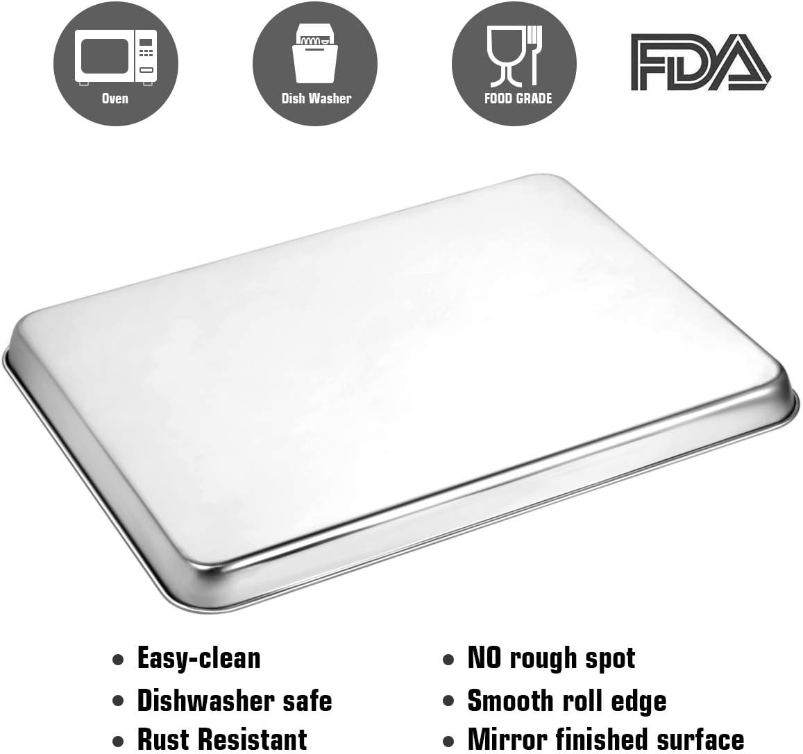 image:imageWildone Baking Sheet Set of 2 Stainless Steel Cookie Sheet Baking Pan Size 16 x 12 x 1 inch Non Toxic amp Heavy Duty amp Mirror Finish amp Rust Free amp Easy Clean20 Inch