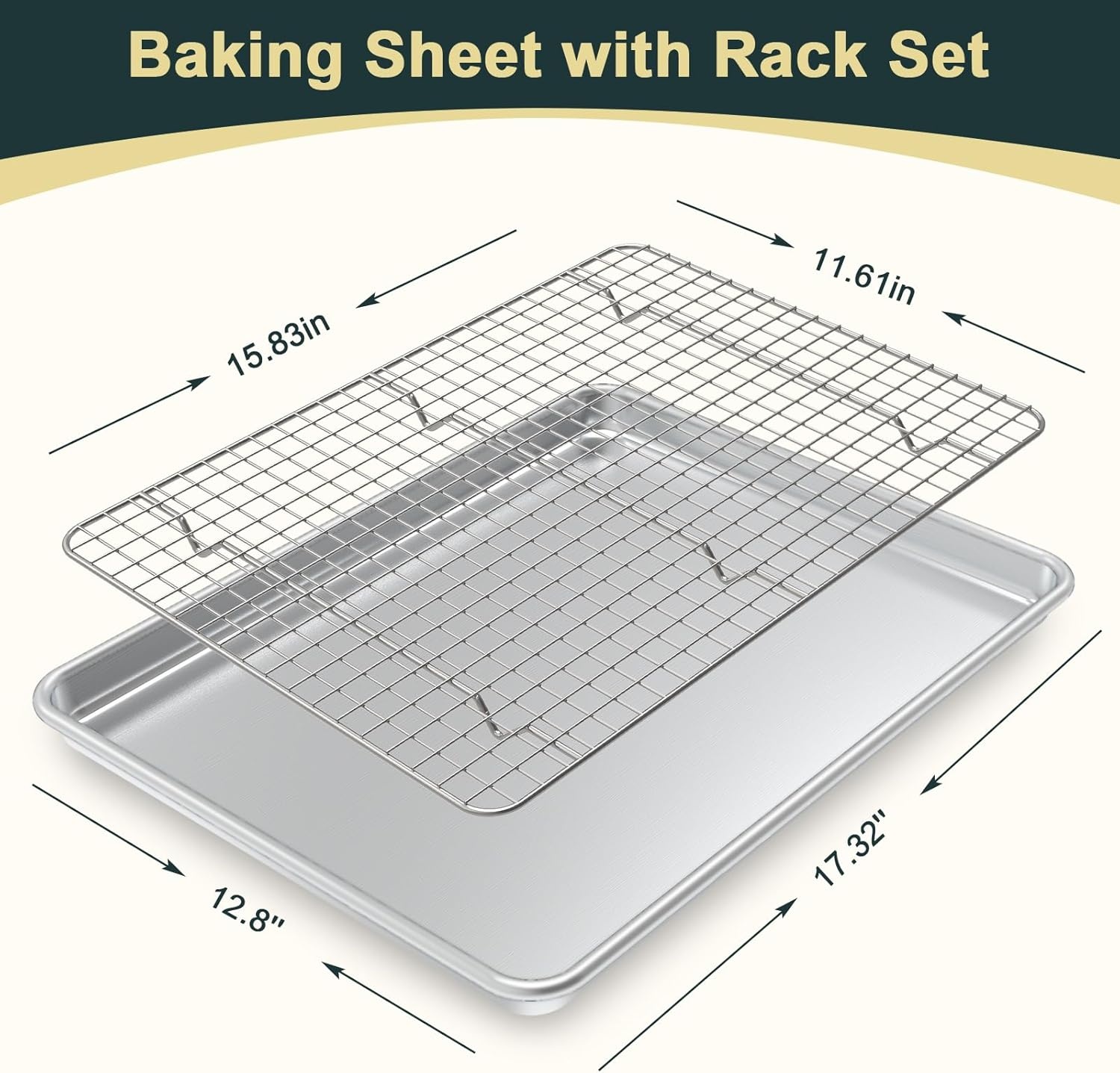image:imageWildone Baking Sheet with Rack Set 2 Pans 2 Racks Half Sheet Size Natural Aluminum Commercial Quality Cookie Sheet with Cooling Rack Nonstick Baking Pan Warp Resistant amp Heavy Duty