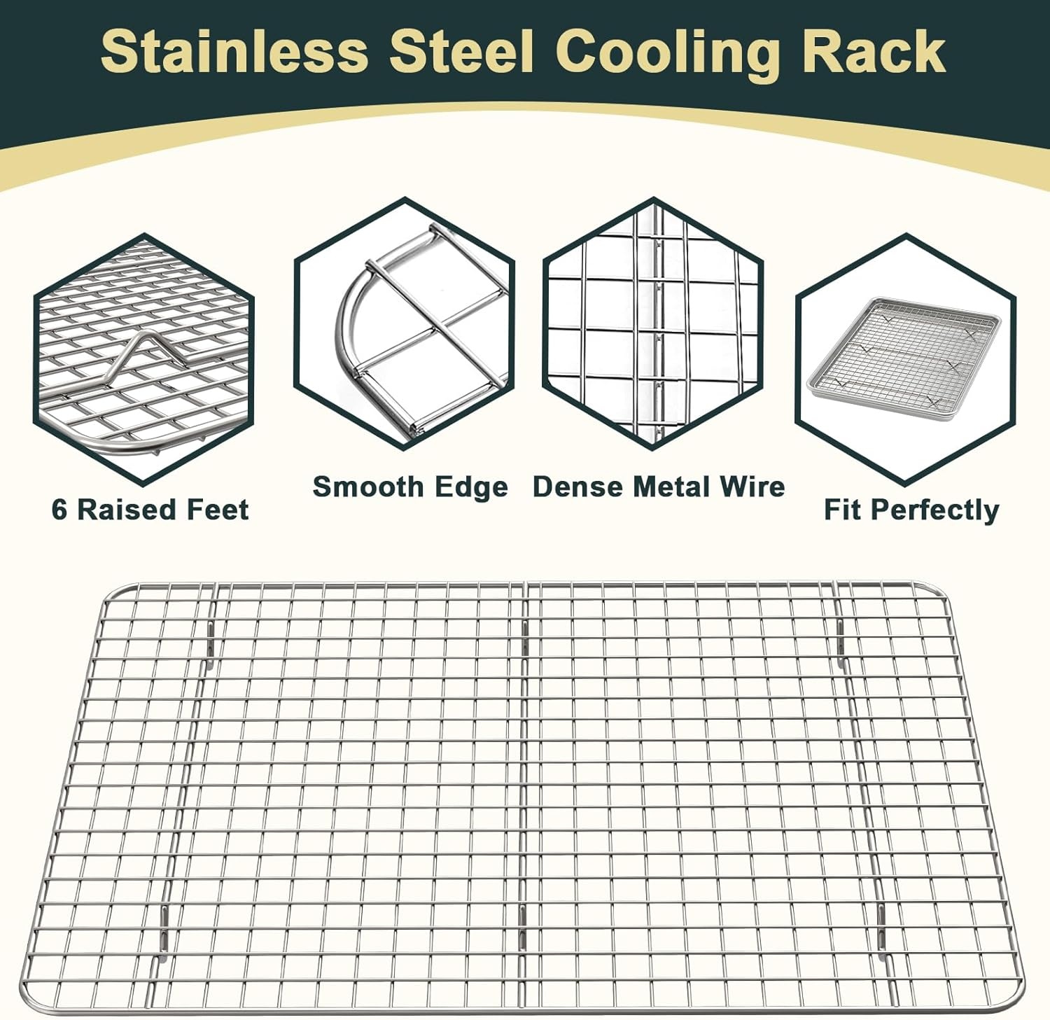 image:imageWildone Baking Sheet with Rack Set 2 Pans 2 Racks Half Sheet Size Natural Aluminum Commercial Quality Cookie Sheet with Cooling Rack Nonstick Baking Pan Warp Resistant amp Heavy Duty