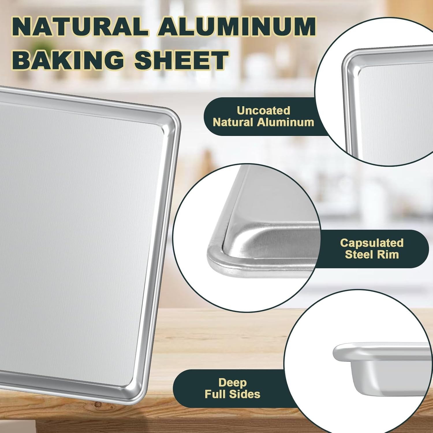 image:imageWildone Baking Sheet with Rack Set 2 Pans 2 Racks Half Sheet Size Natural Aluminum Commercial Quality Cookie Sheet with Cooling Rack Nonstick Baking Pan Warp Resistant amp Heavy Duty