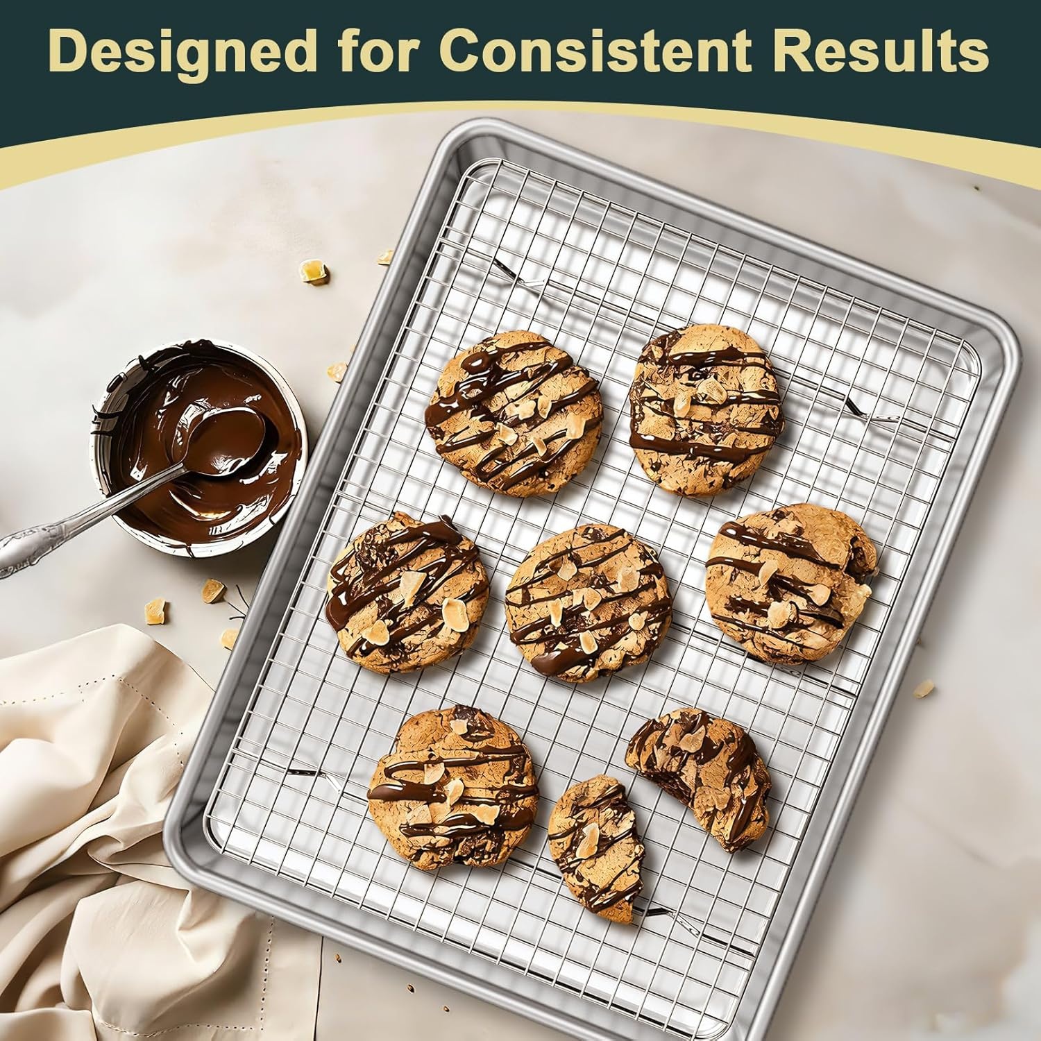 image:imageWildone Baking Sheet with Rack Set 2 Pans 2 Racks Half Sheet Size Natural Aluminum Commercial Quality Cookie Sheet with Cooling Rack Nonstick Baking Pan Warp Resistant amp Heavy Duty