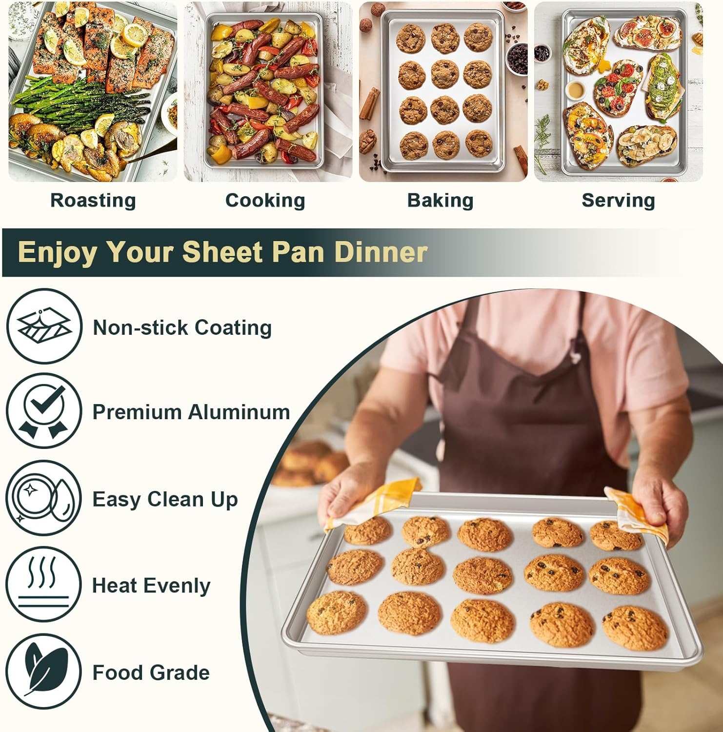 image:imageWildone Baking Sheet with Rack Set 2 Pans 2 Racks Half Sheet Size Natural Aluminum Commercial Quality Cookie Sheet with Cooling Rack Nonstick Baking Pan Warp Resistant amp Heavy Duty