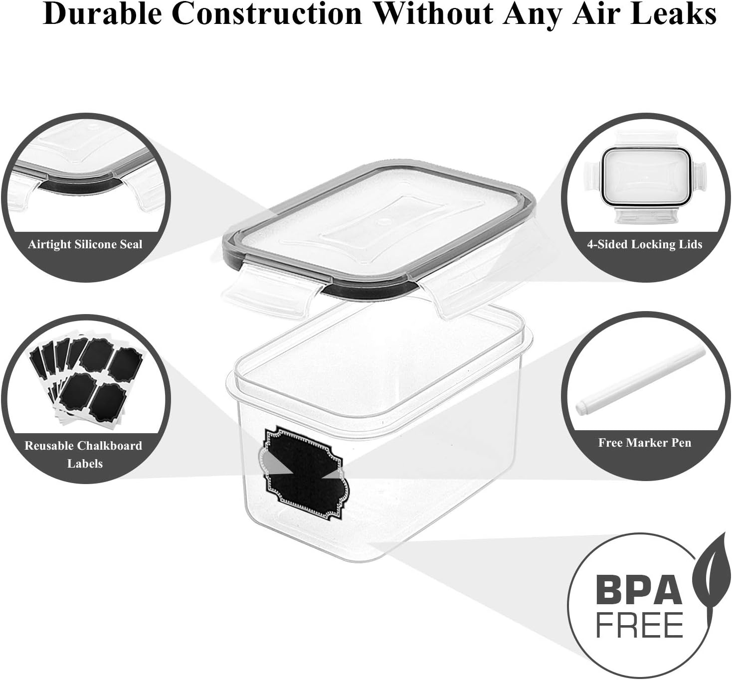 image:imageWildone Cereal amp Dry Food Storage Container Set of 16 08L 338 Cups for Sugar Flour and Baking Supplies Airtight Leakproof amp BPA Free with 20 Labels amp 1 MarkerBlack