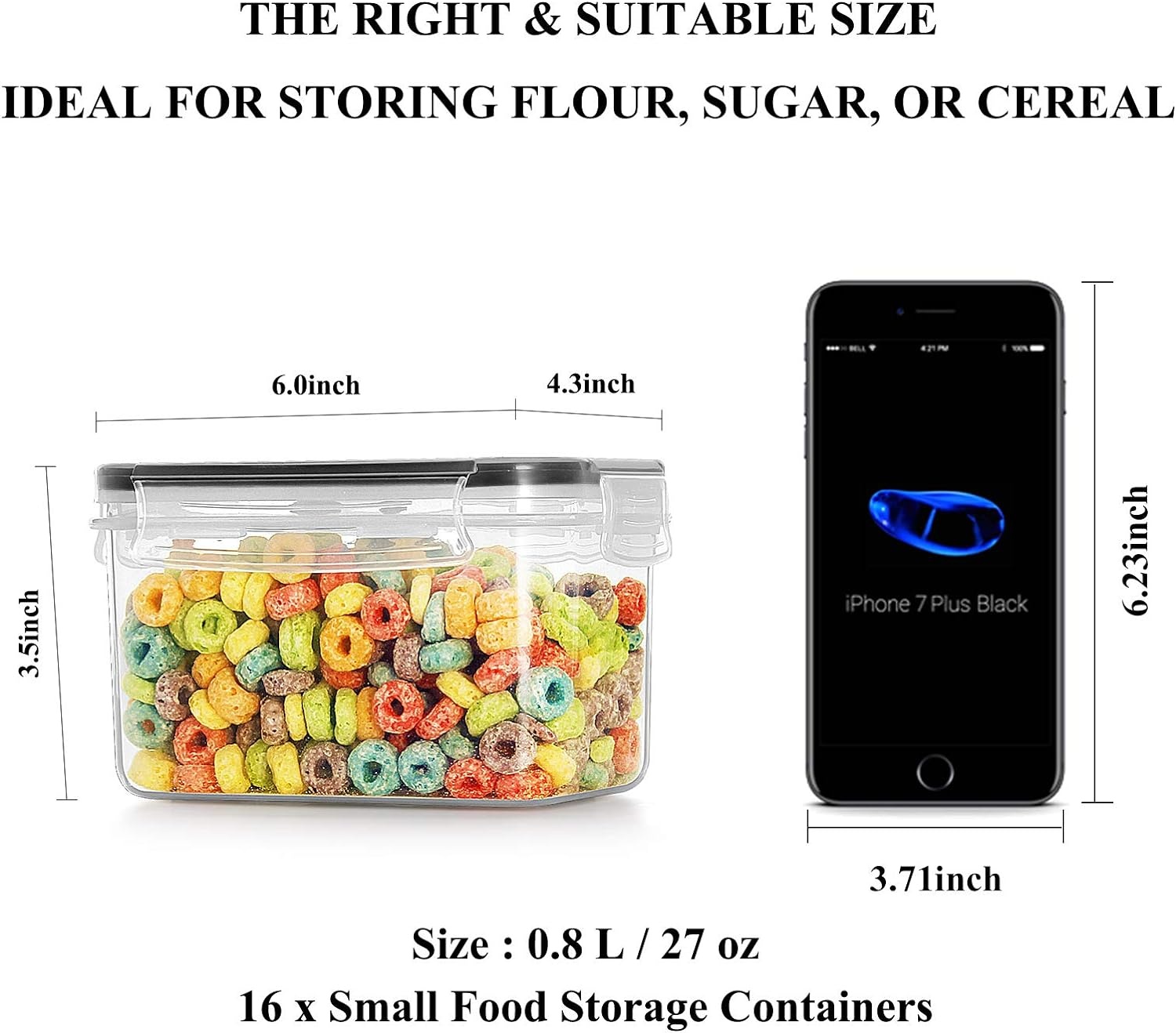 image:imageWildone Cereal amp Dry Food Storage Container Set of 16 08L 338 Cups for Sugar Flour and Baking Supplies Airtight Leakproof amp BPA Free with 20 Labels amp 1 MarkerBlack