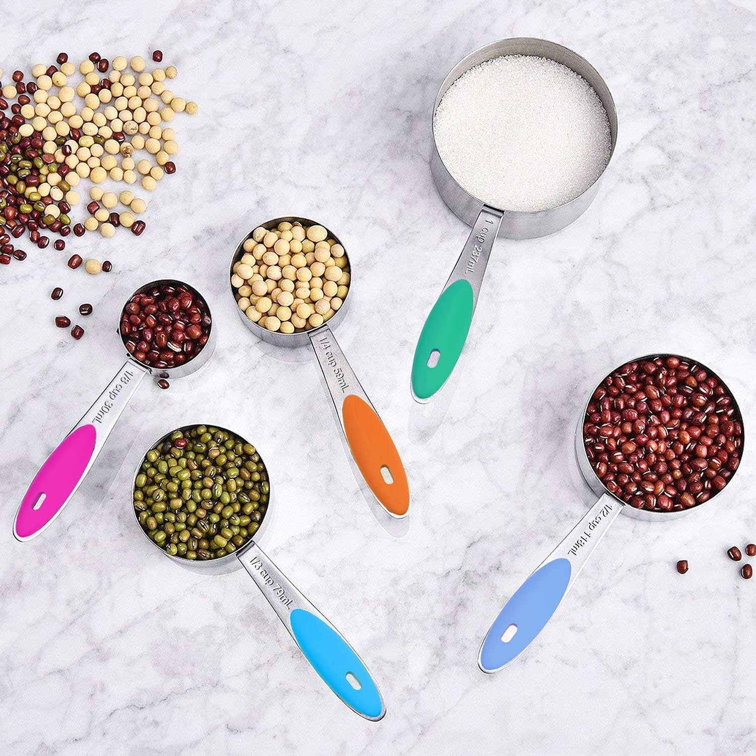 image:imageWildone Measuring Cups and Magnetic Measuring Spoons Set 21Pcs 8 Stainless Measuring Cups 7 Magnetic Measuring Spoons Leveler amp 5 Mini Spoons for Spice Jar and Liquid MulticolorMulticolor