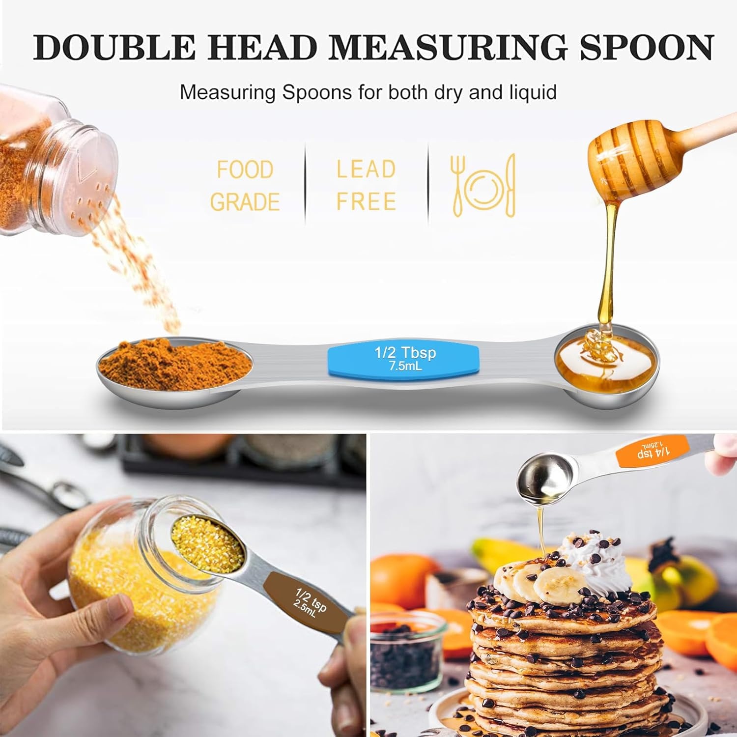 image:imageWildone Measuring Cups and Magnetic Measuring Spoons Set 21Pcs 8 Stainless Measuring Cups 7 Magnetic Measuring Spoons Leveler amp 5 Mini Spoons for Spice Jar and Liquid MulticolorMulticolor