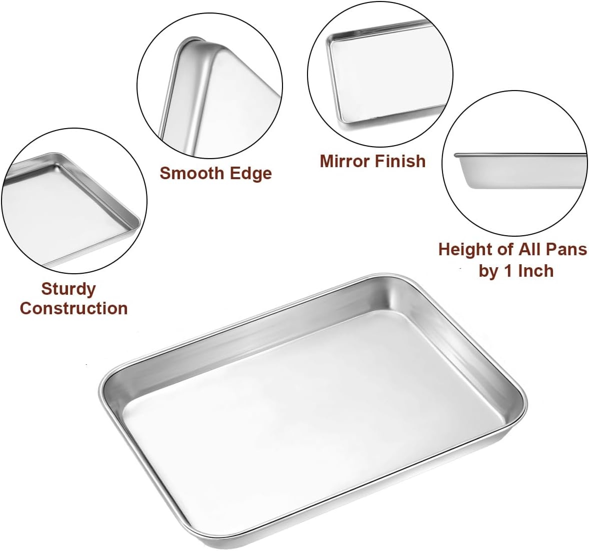 image:imageWildone Sheet Pan Set Baking Sheet Cookie Sheet Baking Pan Toaster Oven Pans 12 PCS Stainless Steel Baking Tray Cookie Pan Heavy Duty amp Dishwasher Safe 9 x 67 x 1 Inches