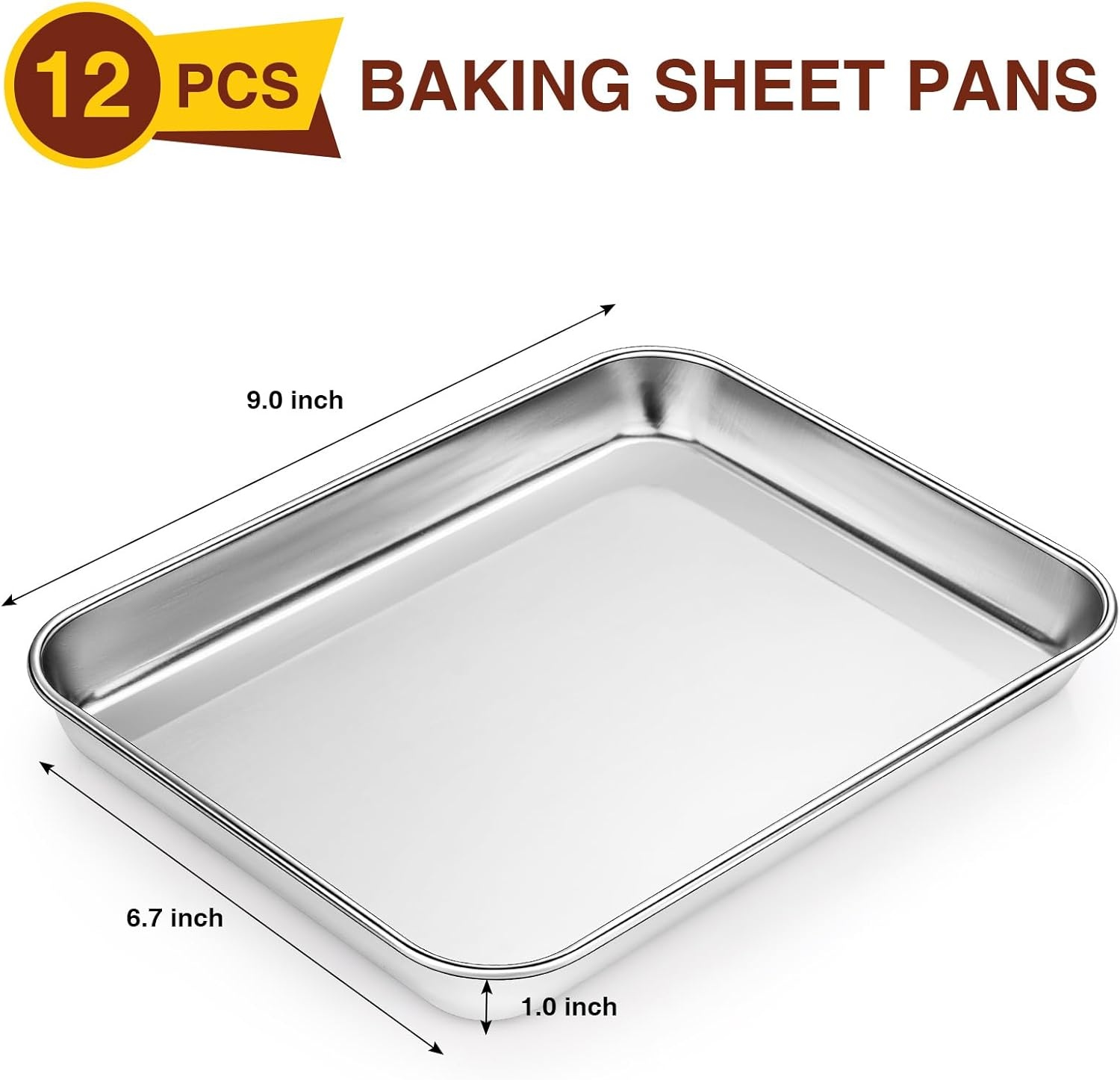 image:imageWildone Sheet Pan Set Baking Sheet Cookie Sheet Baking Pan Toaster Oven Pans 12 PCS Stainless Steel Baking Tray Cookie Pan Heavy Duty amp Dishwasher Safe 9 x 67 x 1 Inches