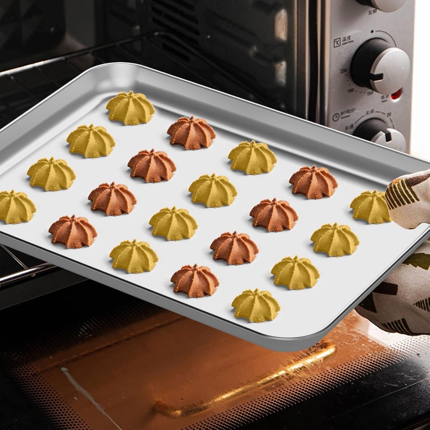image:imageWildone Sheet Pan Set Baking Sheet Cookie Sheet Baking Pan Toaster Oven Pans 12 PCS Stainless Steel Baking Tray Cookie Pan Heavy Duty amp Dishwasher Safe 9 x 67 x 1 Inches
