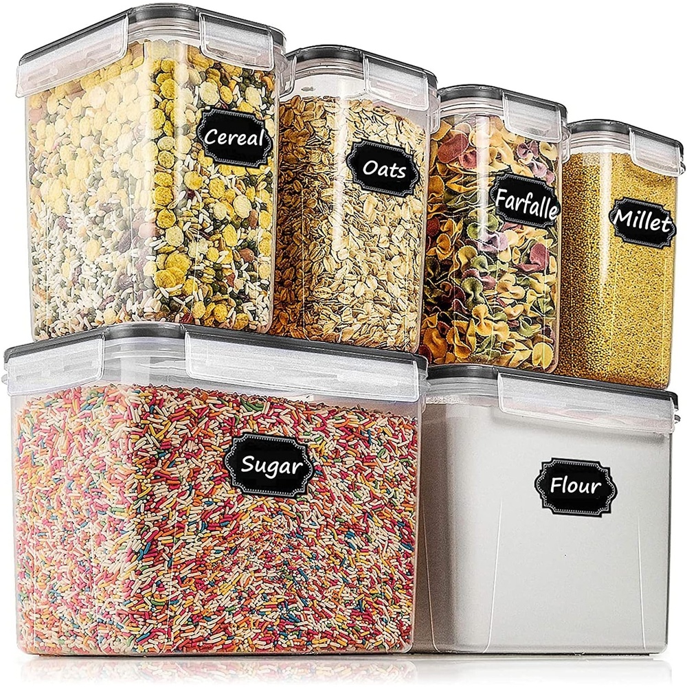 image:imageWildone Airtight Food Storage Containers Cereal amp Dry Food Storage Container Set of 6Black Lid Leakproof amp BPA Free With 1 Measuring Cup amp 20 Chalkboard Labels amp 1 Chalk MarkerBlack