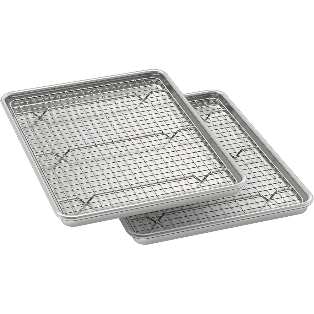 image:imageWildone Baking Sheet with Rack Set 2 Pans 2 Racks Half Sheet Size Natural Aluminum Commercial Quality Cookie Sheet with Cooling Rack Nonstick Baking Pan Warp Resistant amp Heavy Duty