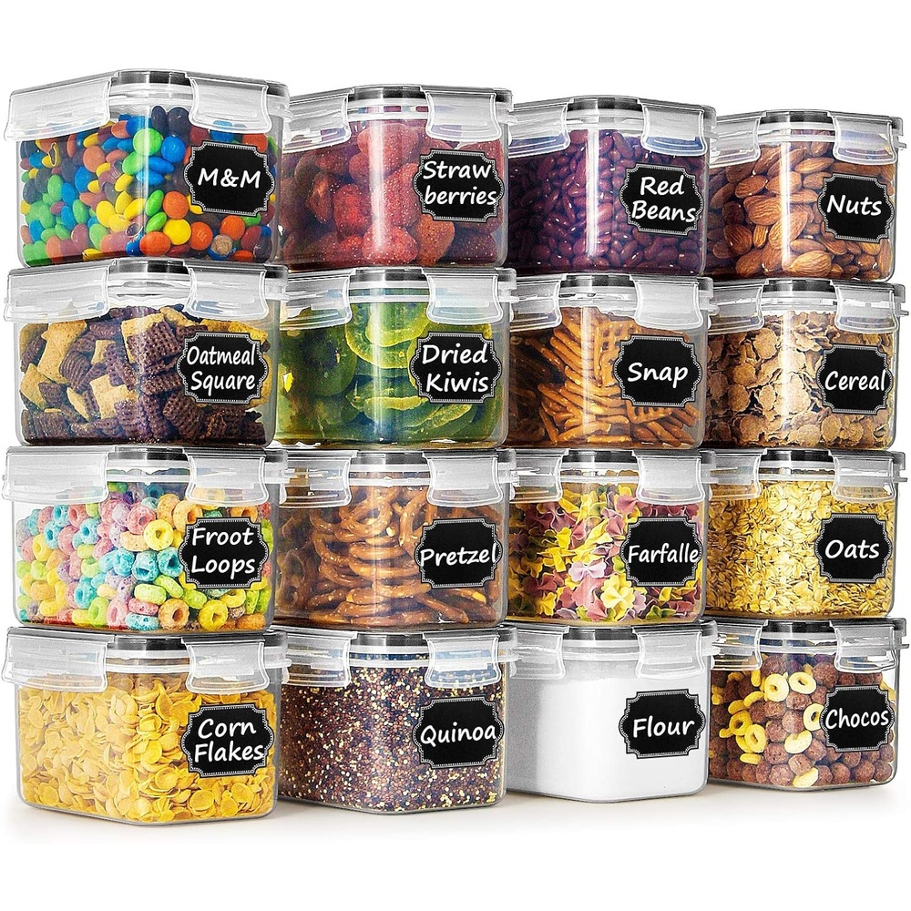 image:imageWildone Cereal amp Dry Food Storage Container Set of 16 08L 338 Cups for Sugar Flour and Baking Supplies Airtight Leakproof amp BPA Free with 20 Labels amp 1 MarkerBlack