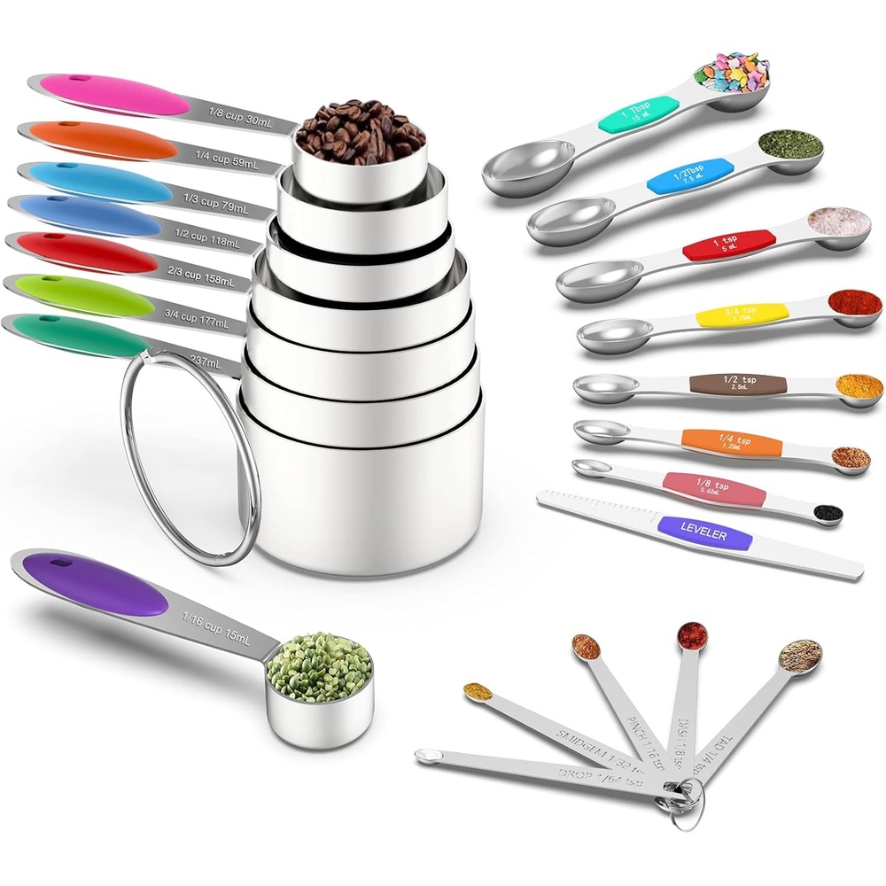 image:imageWildone Measuring Cups and Magnetic Measuring Spoons Set 21Pcs 8 Stainless Measuring Cups 7 Magnetic Measuring Spoons Leveler amp 5 Mini Spoons for Spice Jar and Liquid MulticolorMulticolor