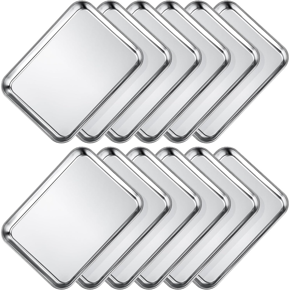 image:imageWildone Sheet Pan Set Baking Sheet Cookie Sheet Baking Pan Toaster Oven Pans 12 PCS Stainless Steel Baking Tray Cookie Pan Heavy Duty amp Dishwasher Safe 9 x 67 x 1 Inches
