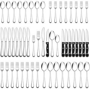 image:imageWildone 24Piece Flatware Set with Steak Knives Stainless Steel Silverware Cutlery Set Service for 4 Tableware Eating Utensils Include KnivesForksSpoons Mirror Polished Dishwasher SafeSilver